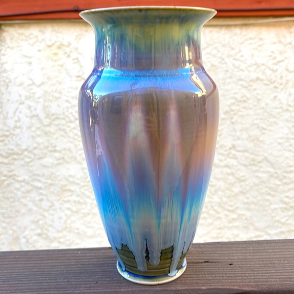 Studio pottery drip glazed vase